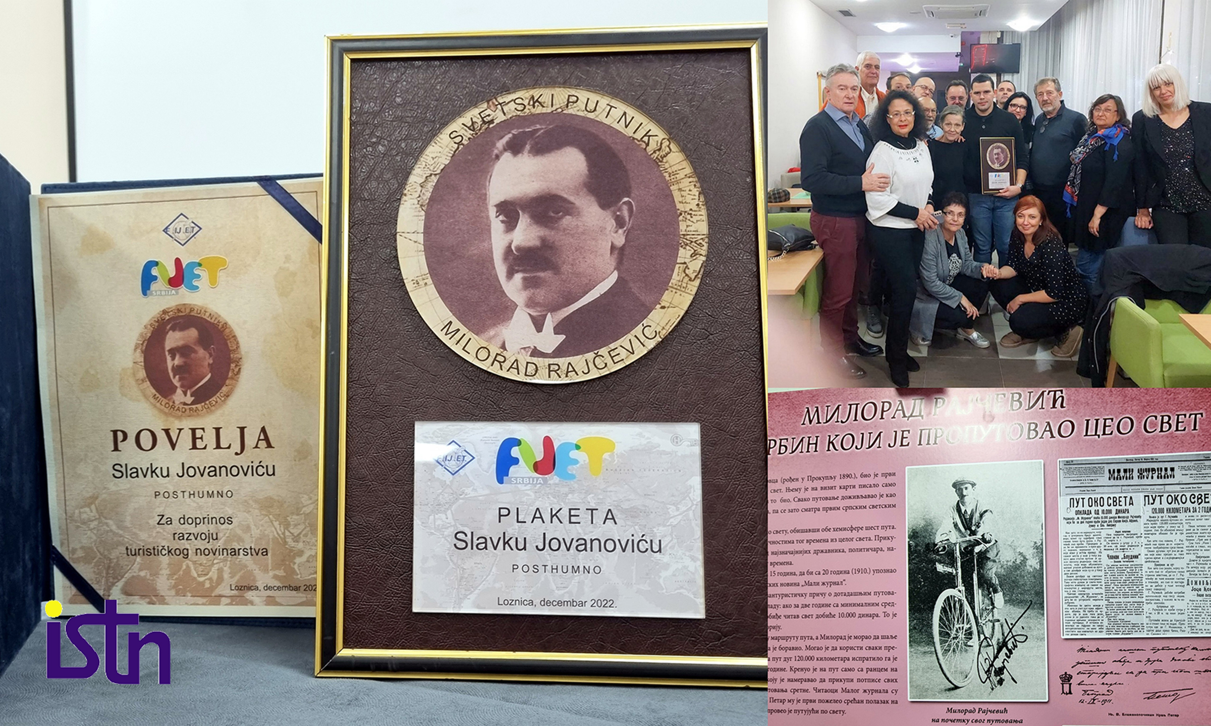 Plaketa FIJET Srbija, postuhmno dodeljena Slavku Jovanovicu, ISTN